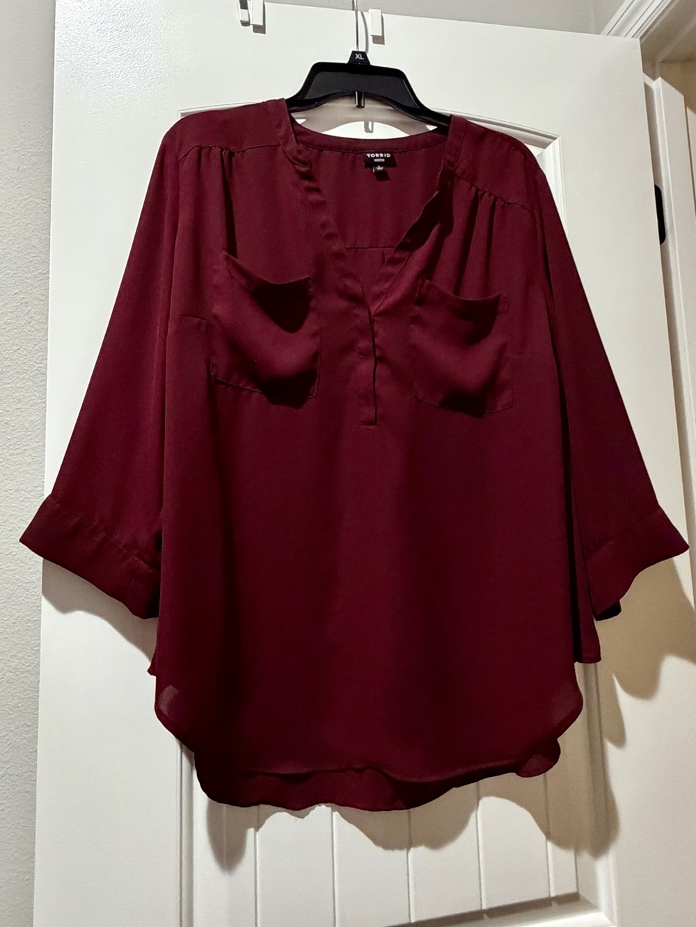 torrid Split V-Neck Parker Sheer Burgandy Blouse